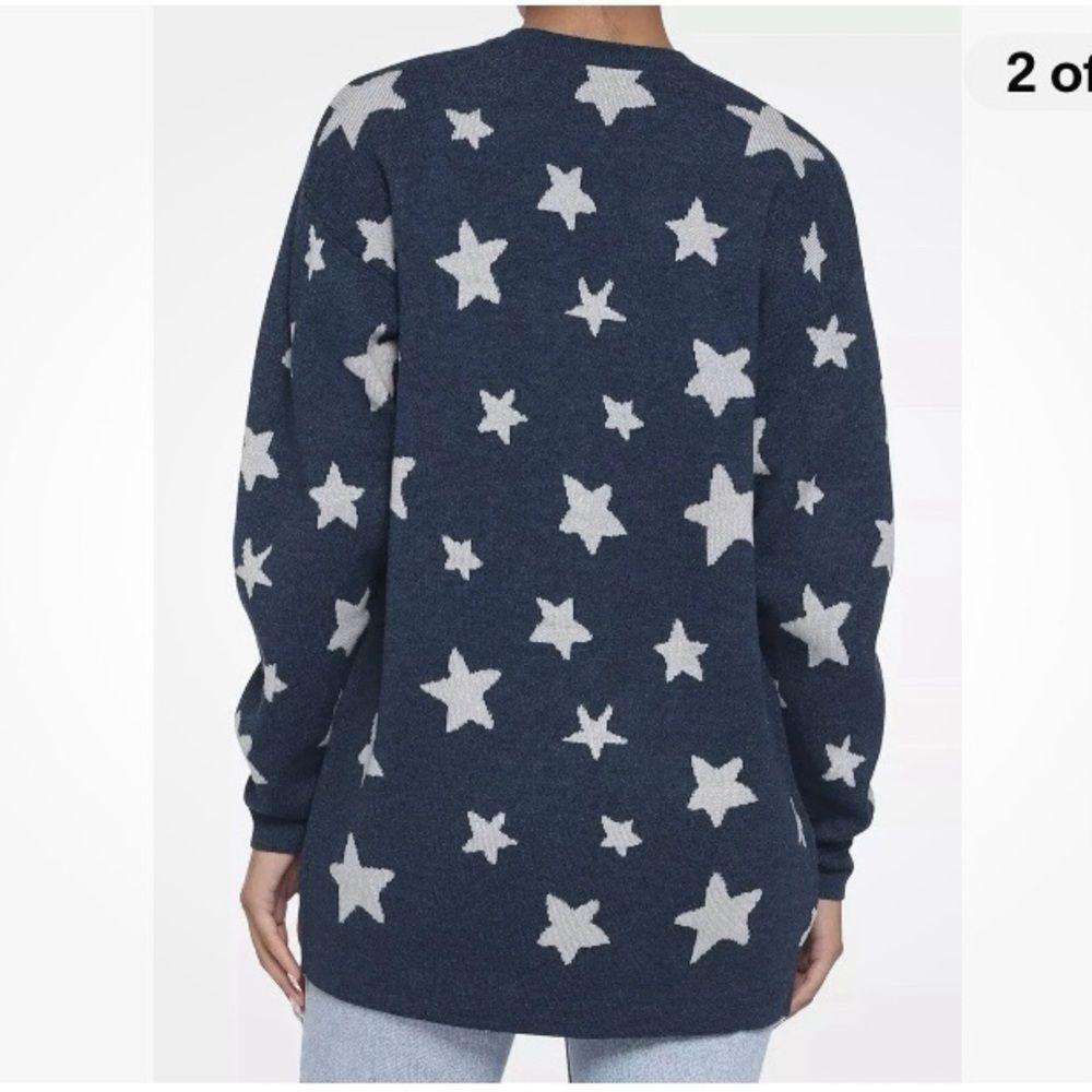 Coraline Laika Stars Open-Front Oversized Acrylic Blue Cardigan Sweater Small - Picture 5 of 10